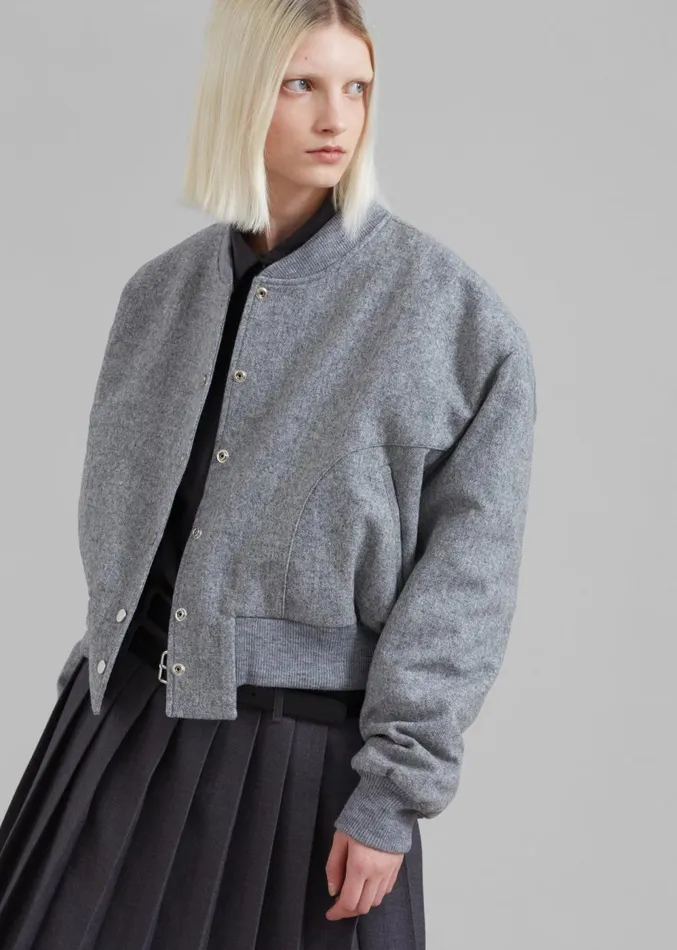 The Frankie Shop Debbie Wool Bomber 8211 Grey Melange Women Clothing