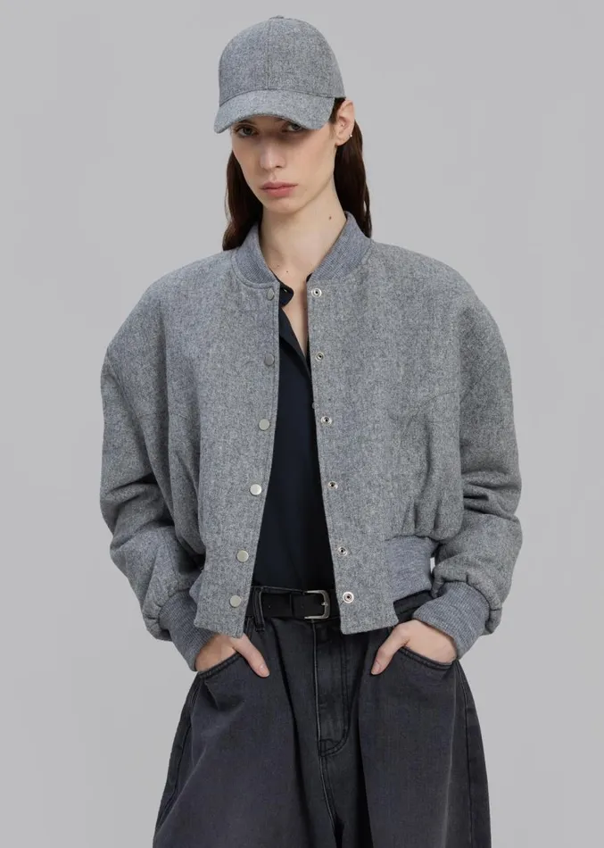 The Frankie Shop Debbie Wool Bomber 8211 Grey Melange Women Clothing
