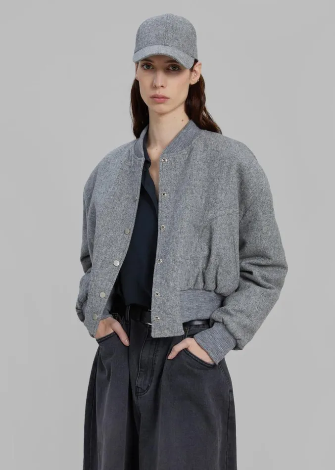 The Frankie Shop Debbie Wool Bomber 8211 Grey Melange Women Clothing