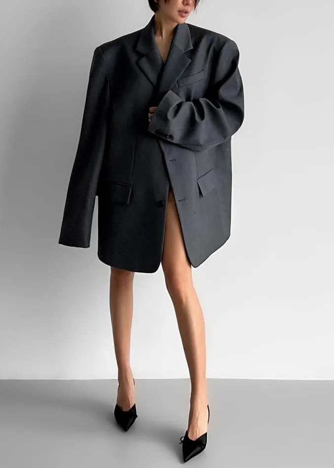 The Frankie Shop Dee Maxi Oversized Blazer 8211 Charcoal Women Clothing