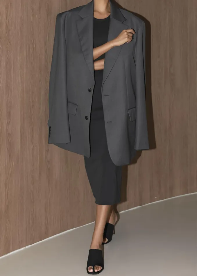 The Frankie Shop Dee Maxi Oversized Blazer 8211 Charcoal Women Clothing