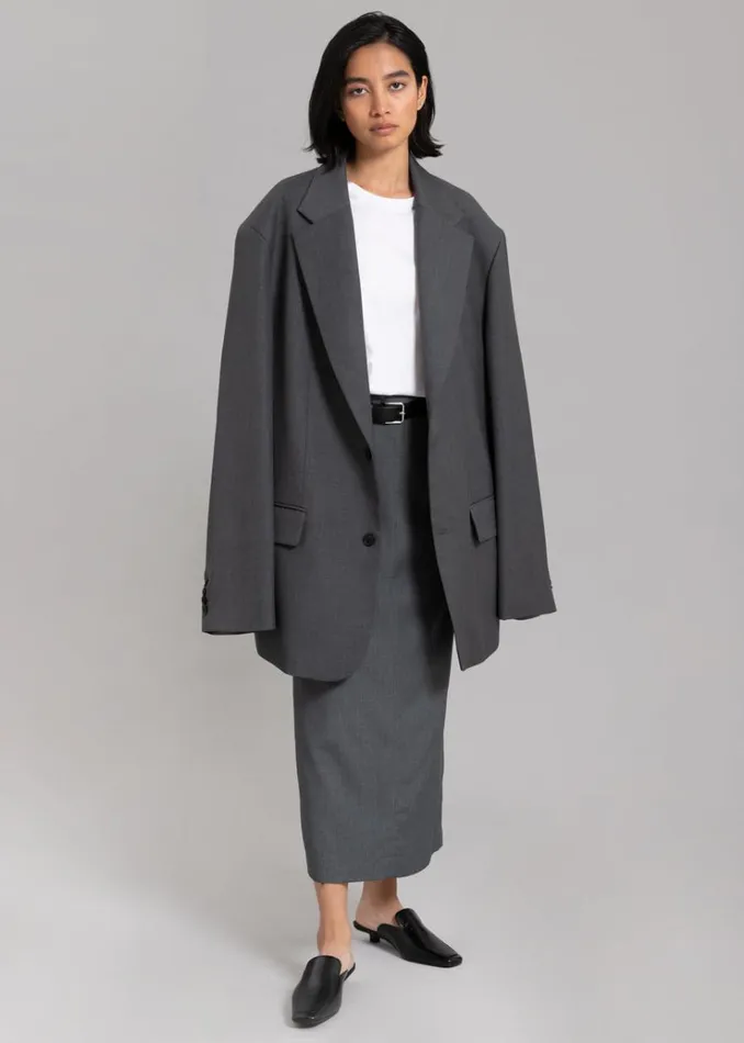The Frankie Shop Dee Maxi Oversized Blazer 8211 Charcoal Women Clothing