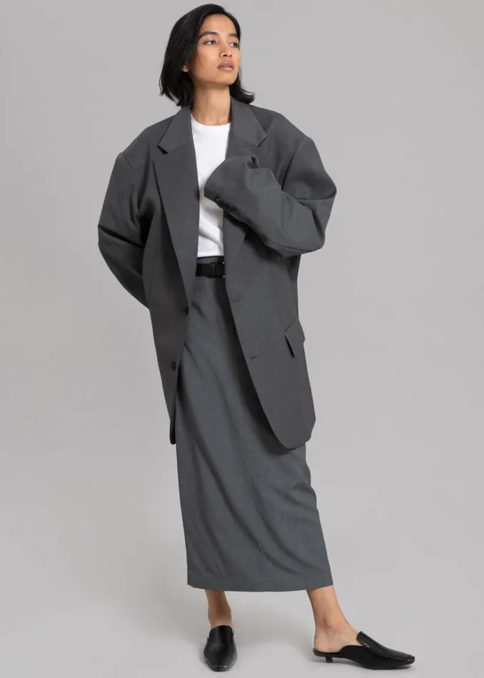 The Frankie Shop Dee Maxi Oversized Blazer 8211 Charcoal Women Clothing