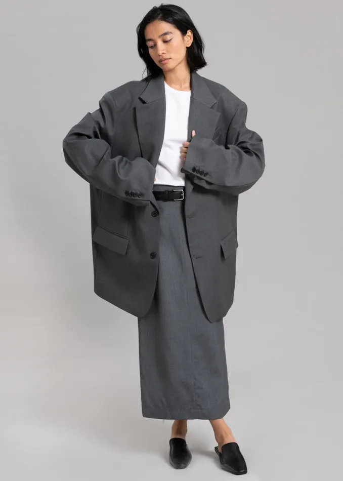 The Frankie Shop Dee Maxi Oversized Blazer 8211 Charcoal Women Clothing