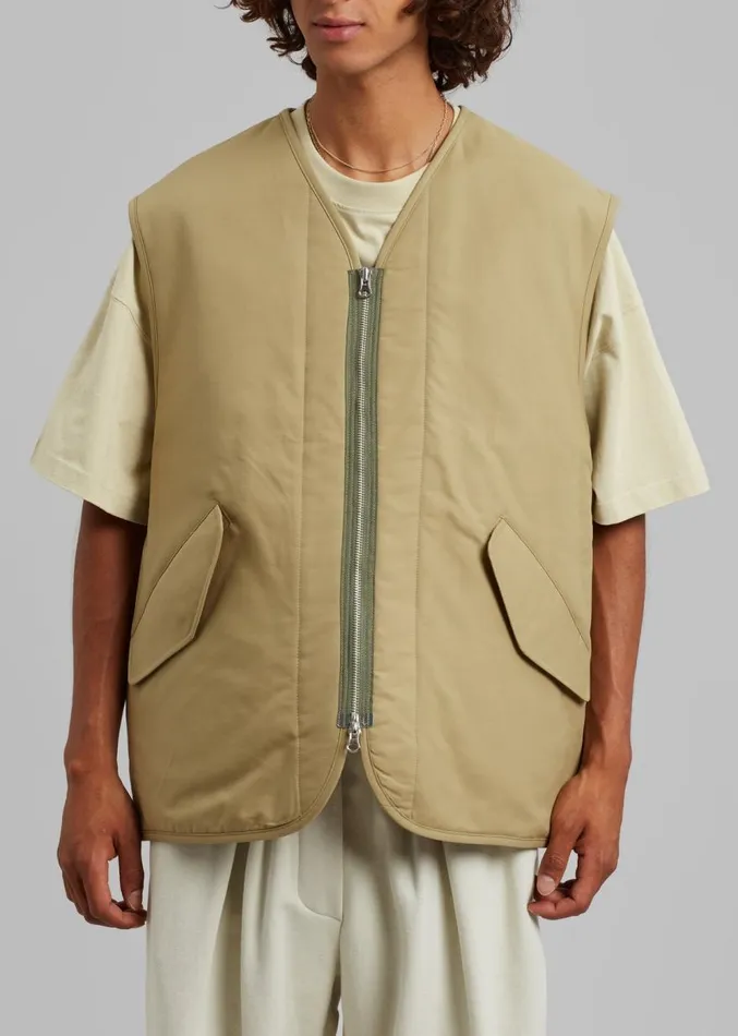 The Frankie Shop Devon Wide Zip Vest 8211 Pale Olive Men Outerwear