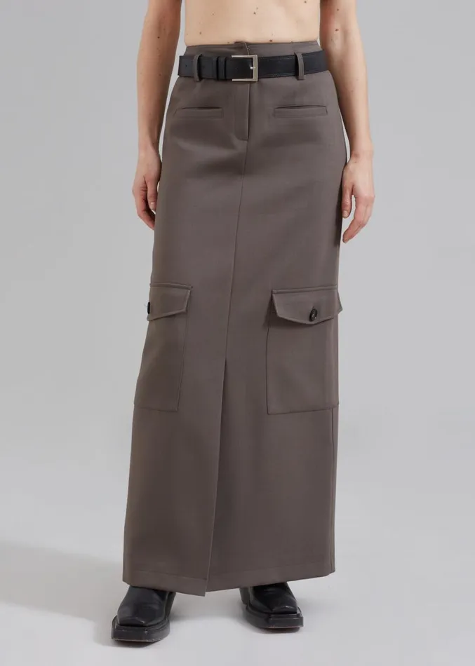 The Frankie Shop Eden Long Cargo Skirt 8211 Grey Women Clothing