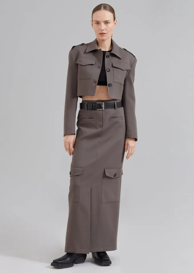 The Frankie Shop Eden Long Cargo Skirt 8211 Grey Women Clothing
