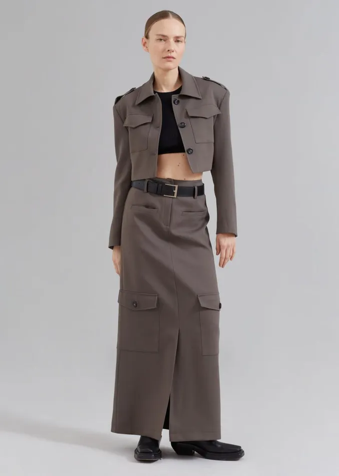 The Frankie Shop Eden Long Cargo Skirt 8211 Grey Women Clothing