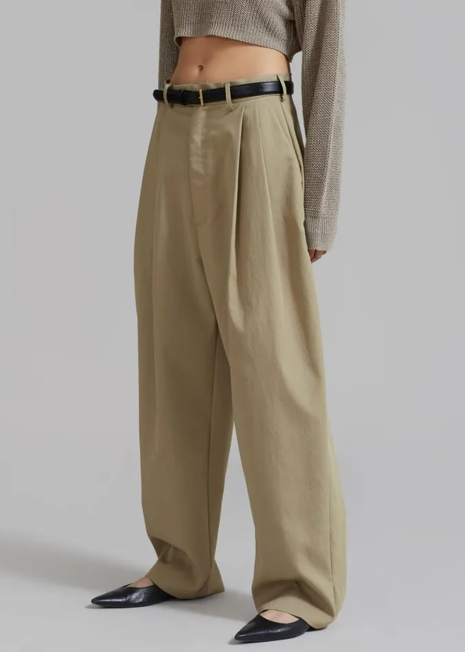 The Frankie Shop Effie Pleated Pants 8211 Khaki Women Clothing
