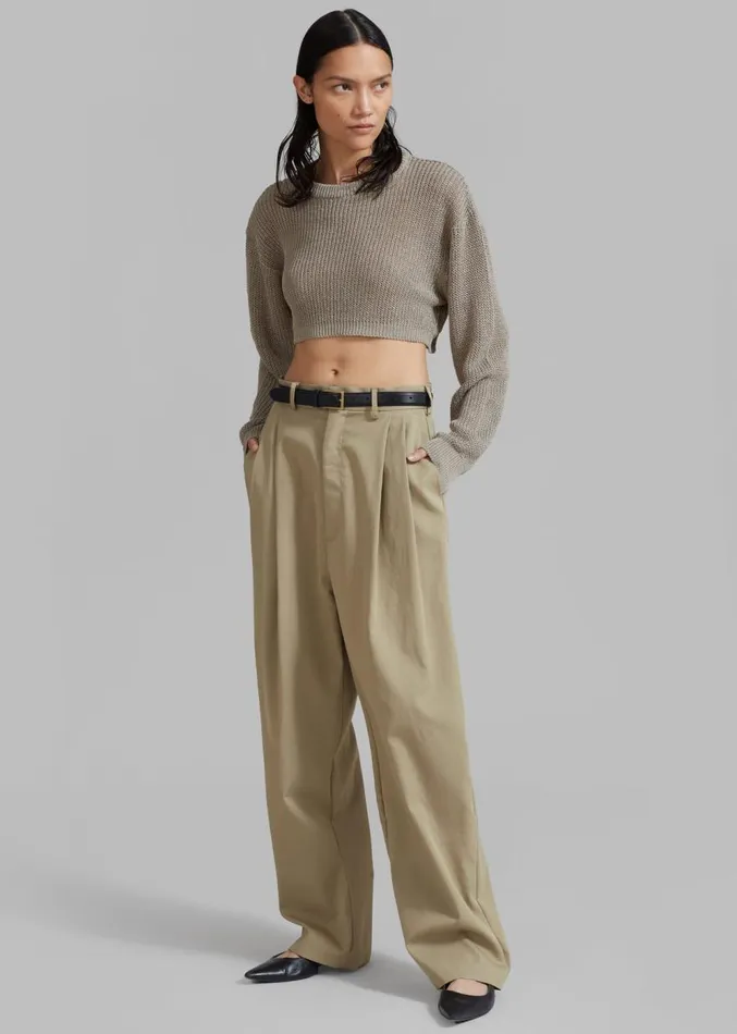 The Frankie Shop Effie Pleated Pants 8211 Khaki Women Clothing