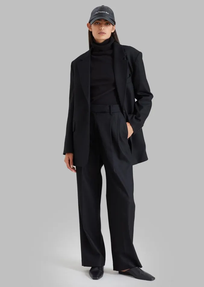 The Frankie Shop Eleanor Wool Pintuck Pants 8211 Black Women Bottoms