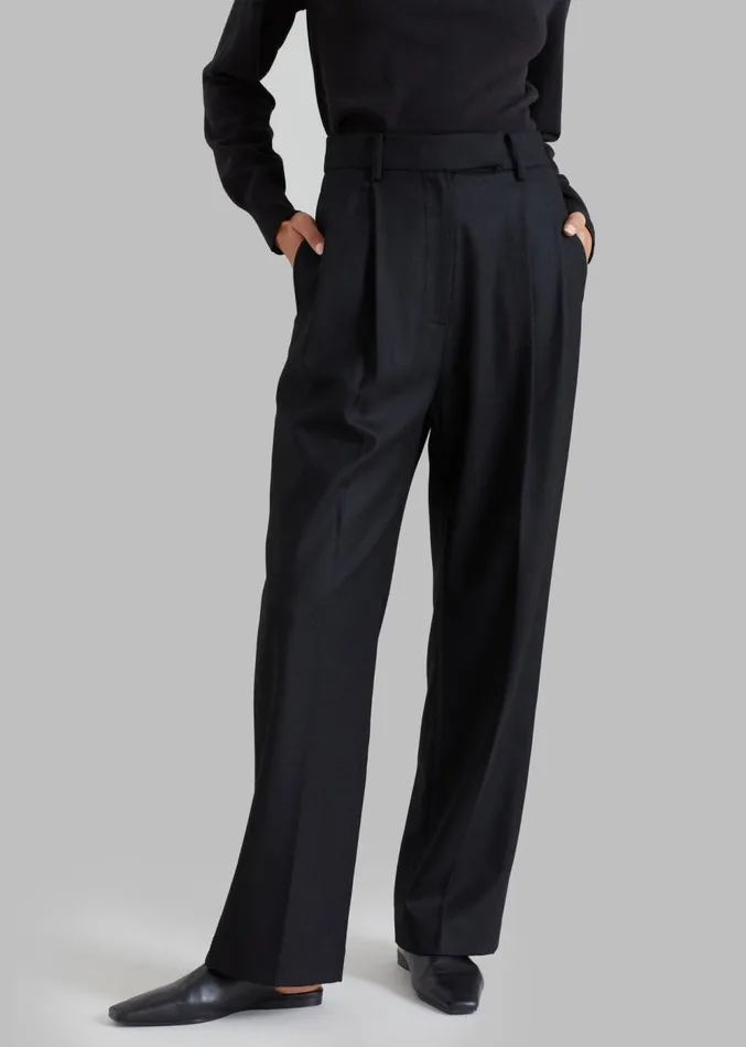 The Frankie Shop Eleanor Wool Pintuck Pants 8211 Black Women Bottoms