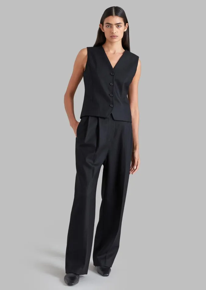 The Frankie Shop Eleanor Wool Pintuck Pants 8211 Black Women Bottoms