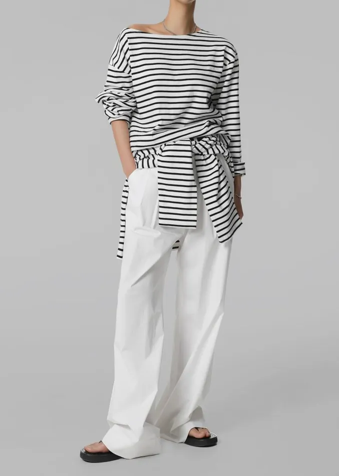 The Frankie Shop Elin Boatneck Top 8211 Black Stripe Women Clothing