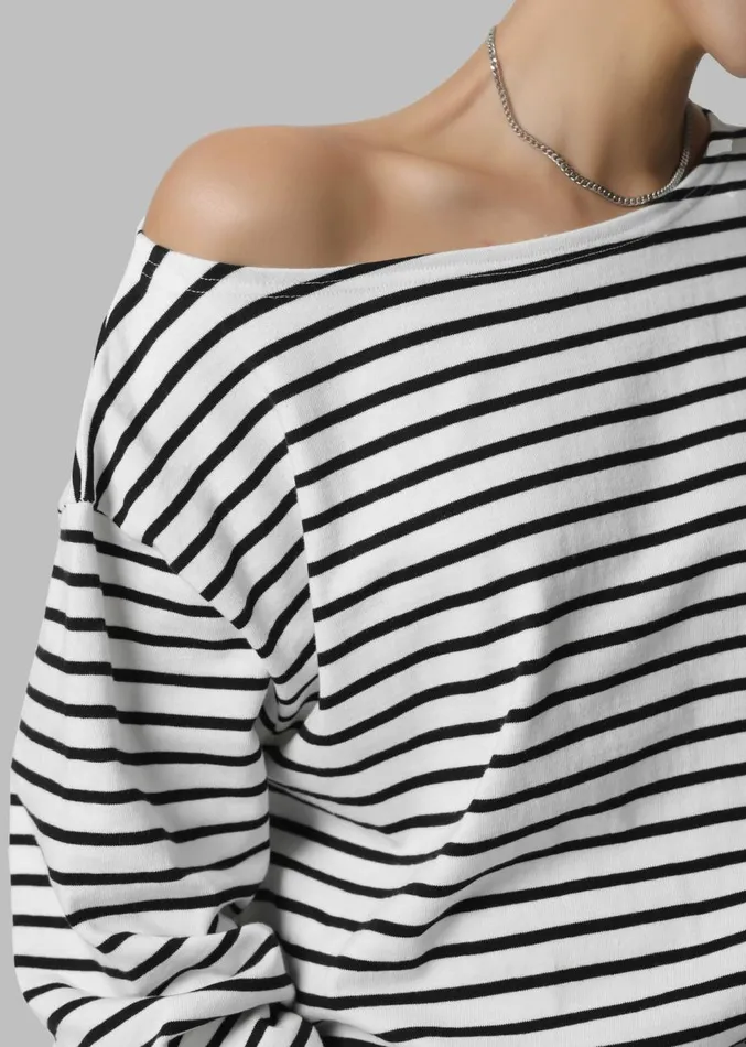 The Frankie Shop Elin Boatneck Top 8211 Black Stripe Women Clothing