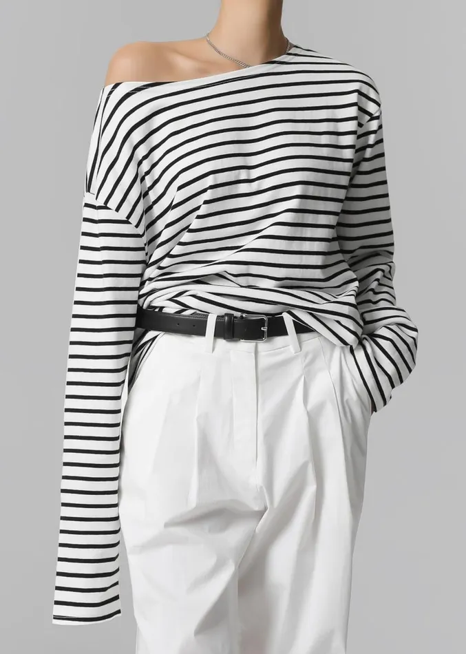 The Frankie Shop Elin Boatneck Top 8211 Black Stripe Women Clothing