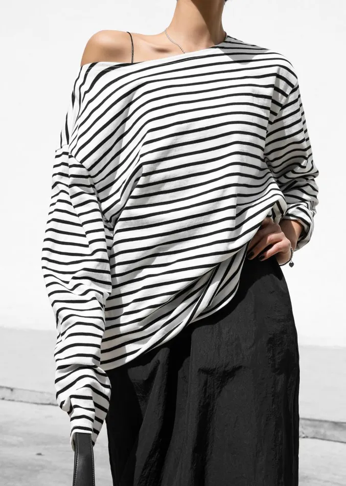 The Frankie Shop Elin Boatneck Top 8211 Black Stripe Women Clothing