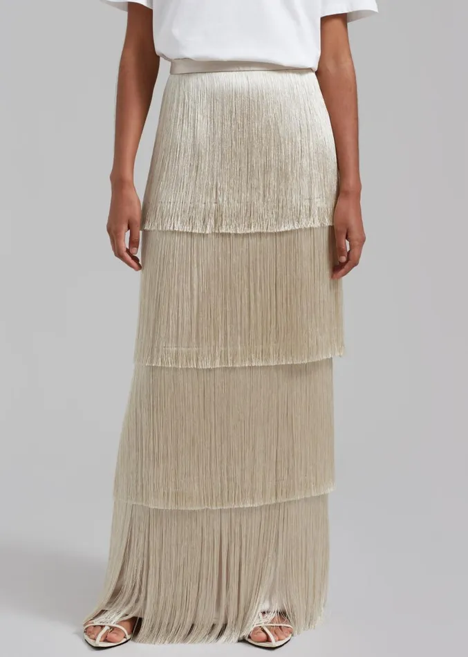 The Frankie Shop Esse Studios Mono Fringe Skirt 8211 Oyster Women Clothing