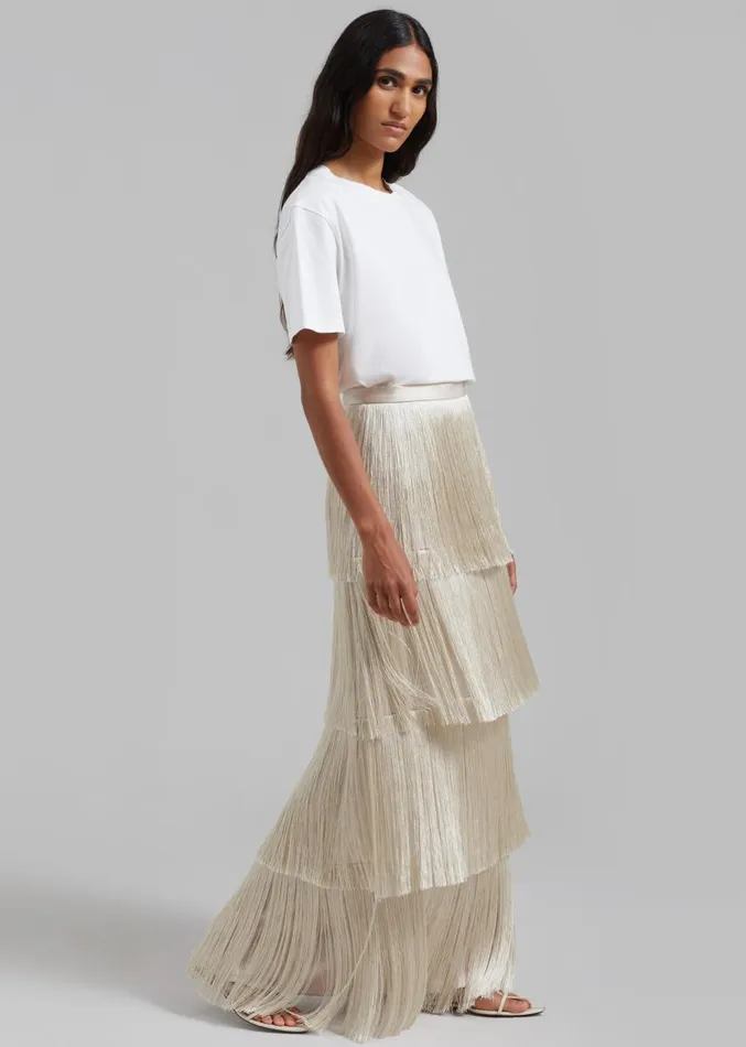 The Frankie Shop Esse Studios Mono Fringe Skirt 8211 Oyster Women Clothing