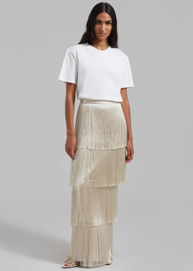 The Frankie Shop Esse Studios Mono Fringe Skirt 8211 Oyster Women Clothing