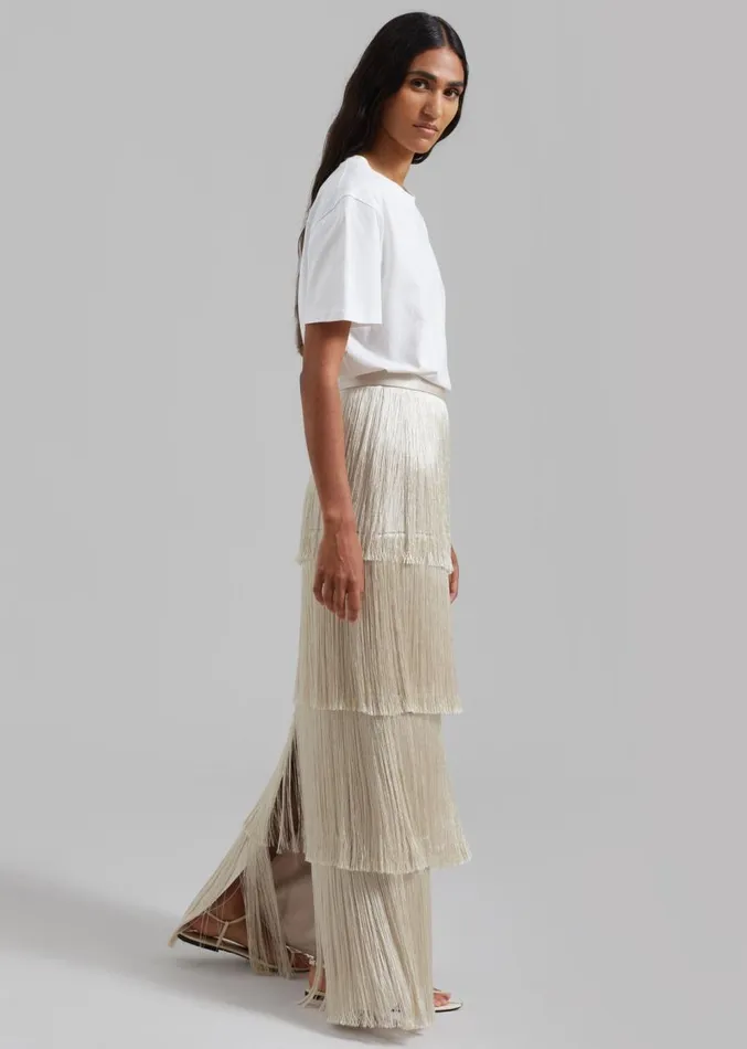 The Frankie Shop Esse Studios Mono Fringe Skirt 8211 Oyster Women Clothing