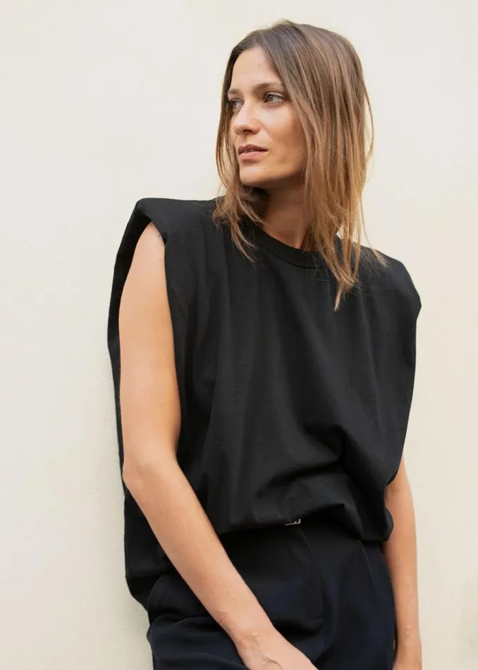 The Frankie Shop Eva Padded Shoulder Muscle TShirt 8211 Black Women Clothing