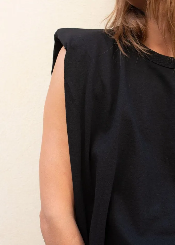 The Frankie Shop Eva Padded Shoulder Muscle TShirt 8211 Black Women Clothing