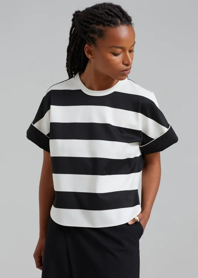 The Frankie Shop Ezra Rolled Up Tee 8211 Black Stripe Women Clothing