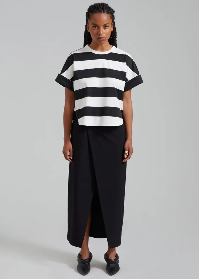The Frankie Shop Ezra Rolled Up Tee 8211 Black Stripe Women Clothing