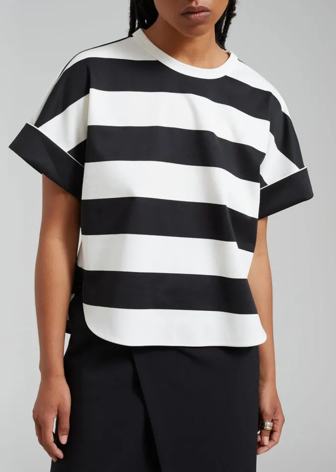 The Frankie Shop Ezra Rolled Up Tee 8211 Black Stripe Women Clothing