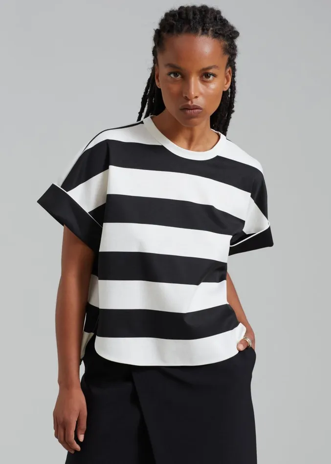 The Frankie Shop Ezra Rolled Up Tee 8211 Black Stripe Women Clothing