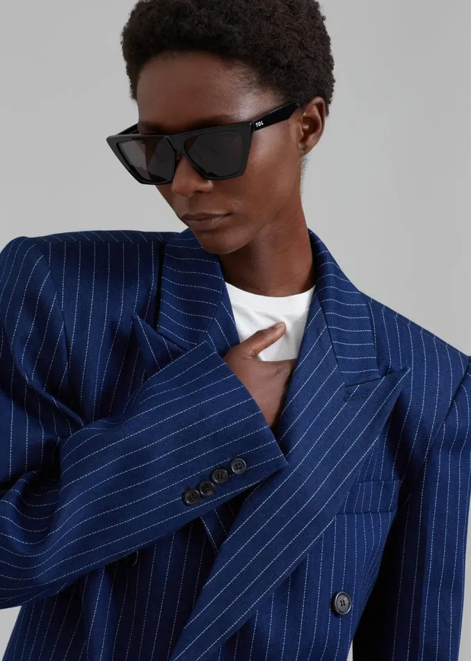 The Frankie Shop Fargo Oversized Denim Padded Blazer 8211 Navy Pinstripe Women Clothing