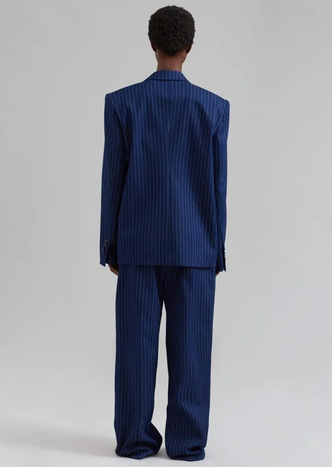 The Frankie Shop Fargo Oversized Denim Padded Blazer 8211 Navy Pinstripe Women Clothing