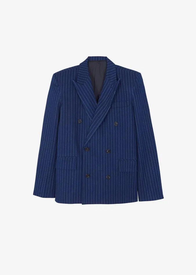 The Frankie Shop Fargo Oversized Denim Padded Blazer 8211 Navy Pinstripe Women Clothing