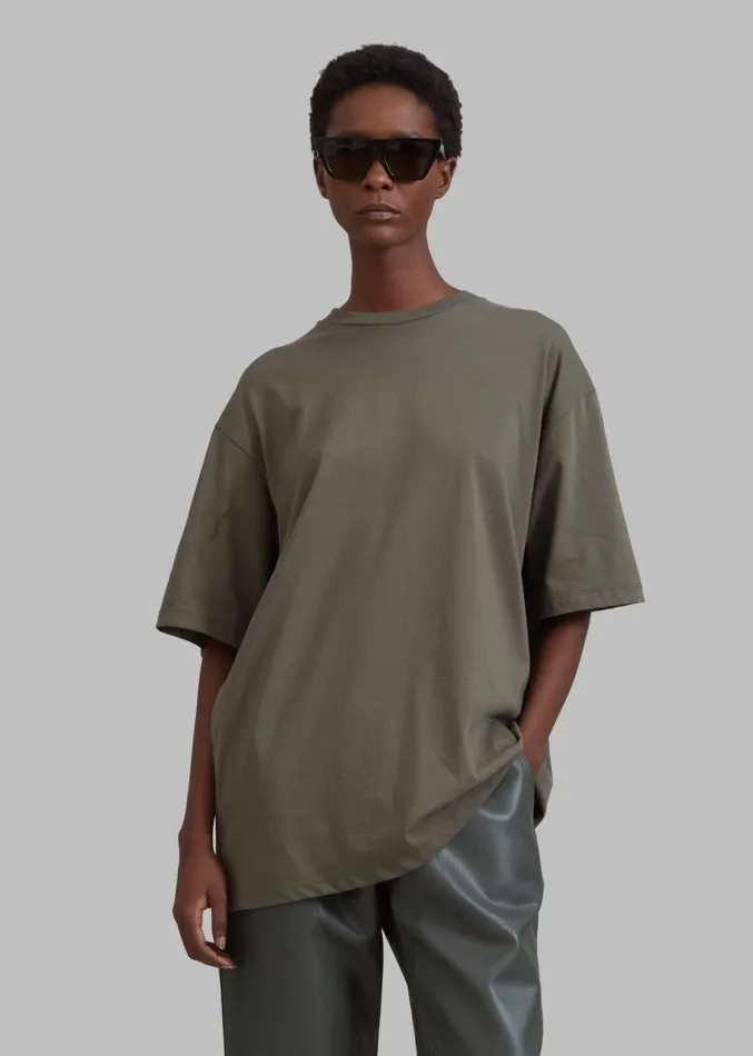 The Frankie Shop Faro Boxy Tee 8211 Dark Olive Women Clothing