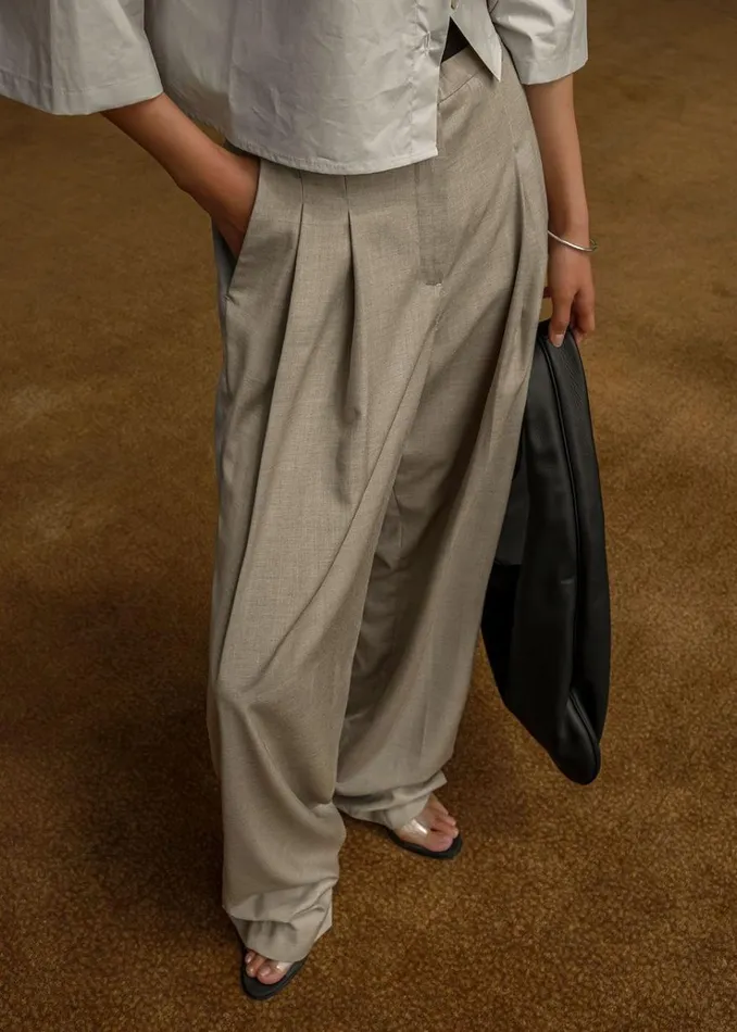The Frankie Shop Gelso Pleated Trousers 8211 Light Taupe Melange Women Suits
