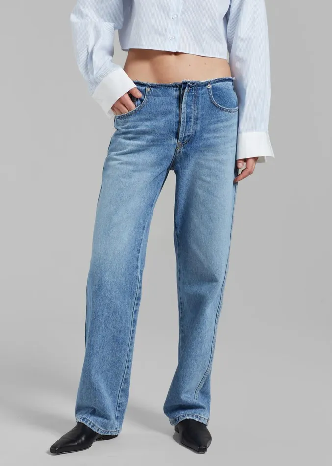 The Frankie Shop Genesis Raw Waist Jeans 8211 Worn Wash Women Denim