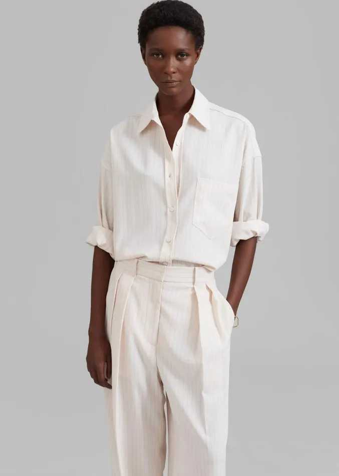 The Frankie Shop Georgia Fluid Shirt 8211 Beige Pinstripe Women Clothing