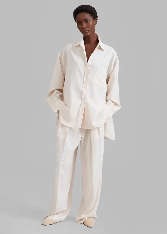 The Frankie Shop Georgia Fluid Shirt 8211 Beige Pinstripe Women Clothing