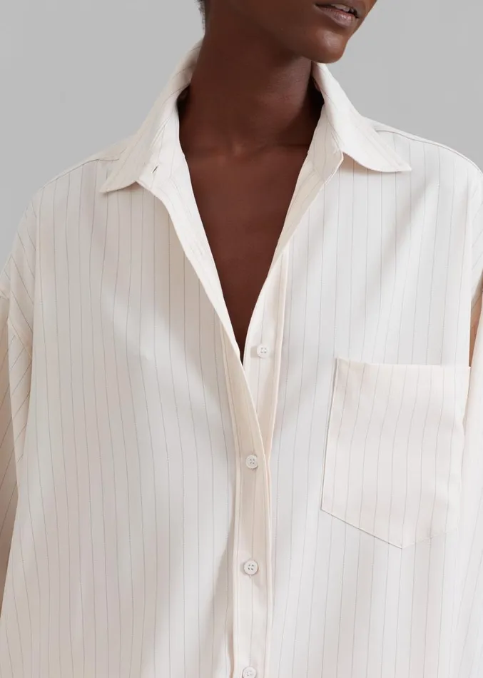 The Frankie Shop Georgia Fluid Shirt 8211 Beige Pinstripe Women Clothing