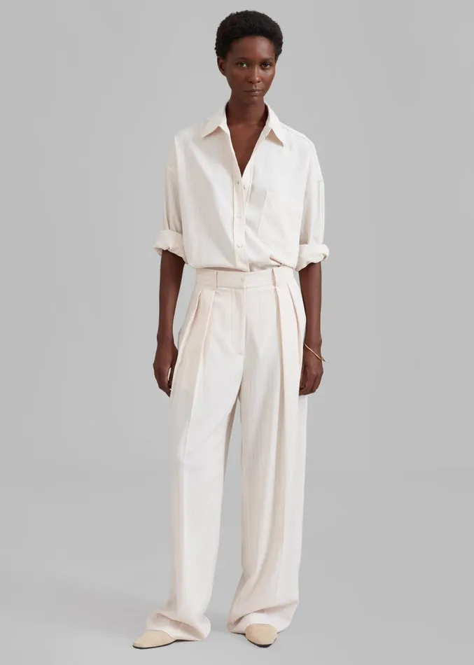 The Frankie Shop Georgia Fluid Shirt 8211 Beige Pinstripe Women Clothing