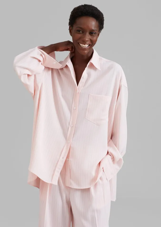 The Frankie Shop Georgia Fluid Shirt 8211 Pink Pinstripe Women Clothing