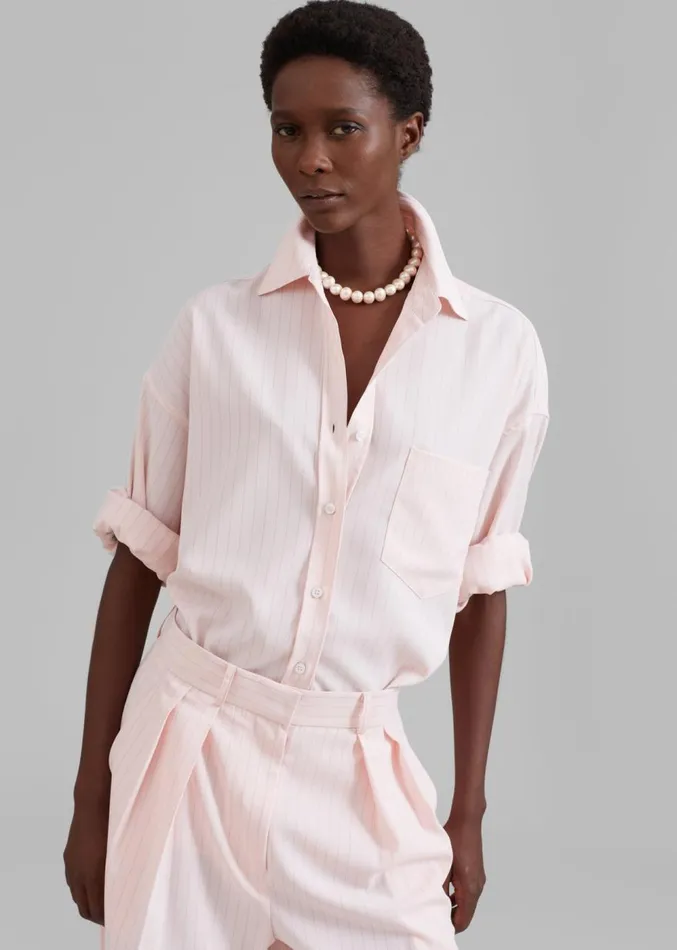 The Frankie Shop Georgia Fluid Shirt 8211 Pink Pinstripe Women Clothing