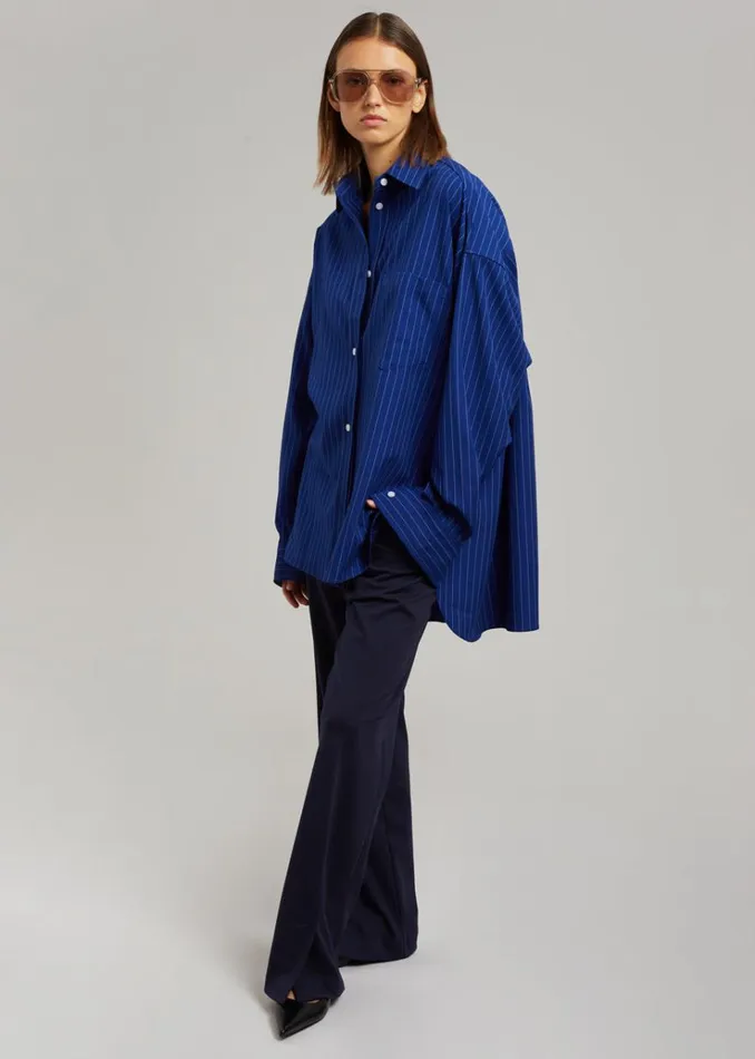 The Frankie Shop Georgia Fluid Stripe Shirt 8211 Deep Blue Women Clothing