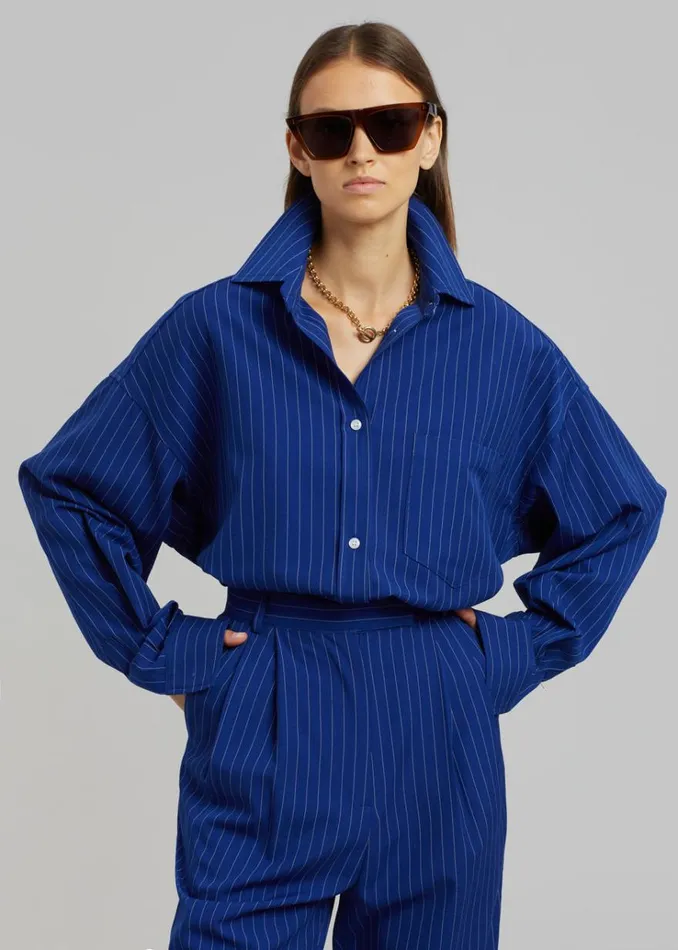 The Frankie Shop Georgia Fluid Stripe Shirt 8211 Deep Blue Women Clothing