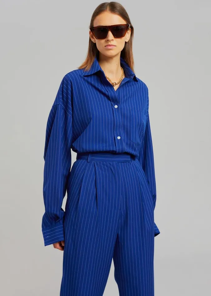 The Frankie Shop Georgia Fluid Stripe Shirt 8211 Deep Blue Women Clothing