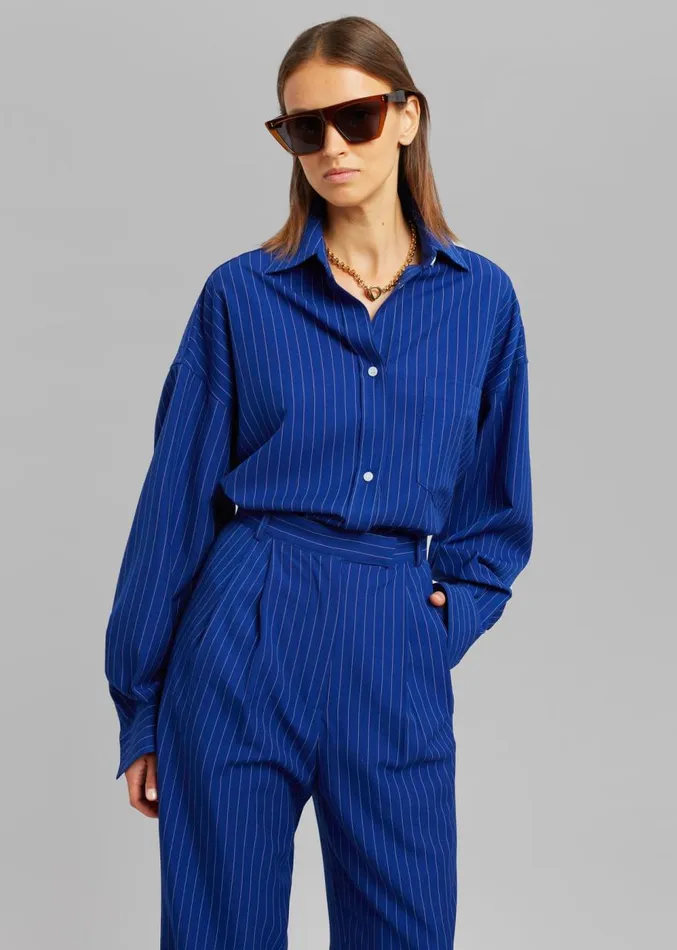 The Frankie Shop Georgia Fluid Stripe Shirt 8211 Deep Blue Women Clothing