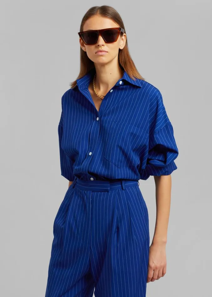 The Frankie Shop Georgia Fluid Stripe Shirt 8211 Deep Blue Women Clothing