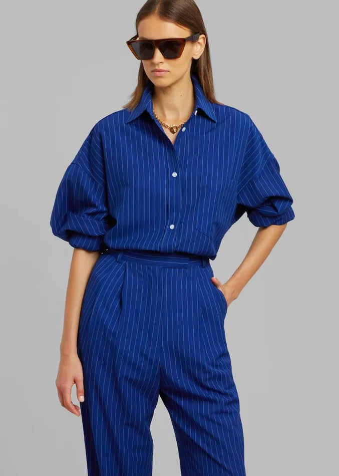 The Frankie Shop Georgia Fluid Stripe Shirt 8211 Deep Blue Women Clothing