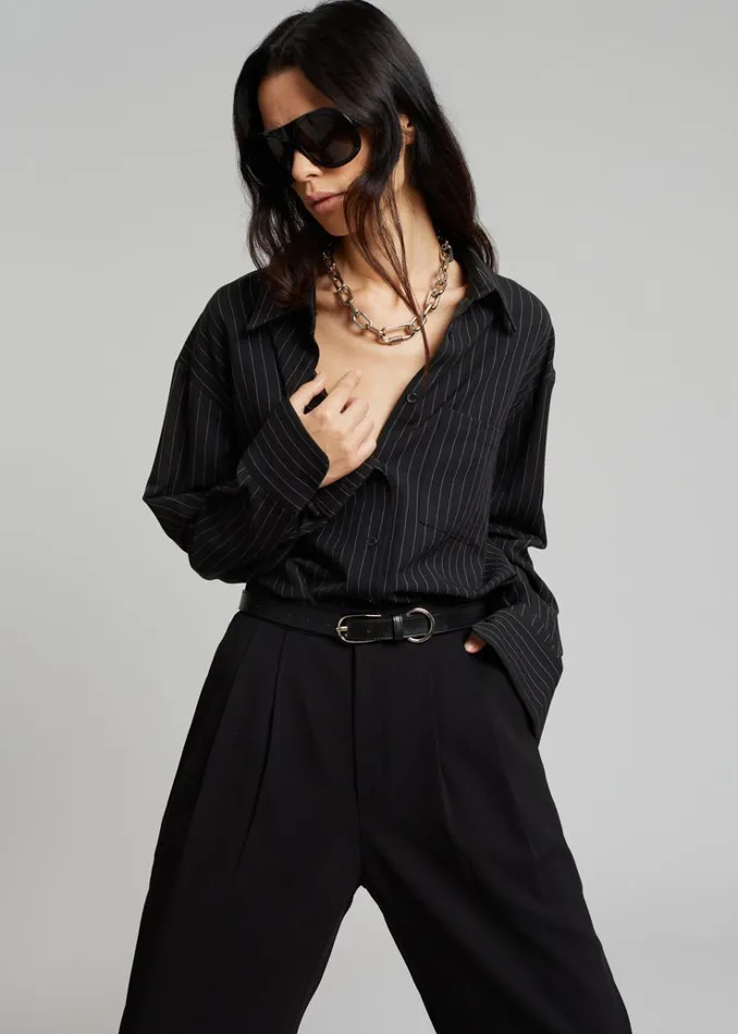 The Frankie Shop Georgia Pinstripe Shirt 8211 BlackWhite Women Clothing
